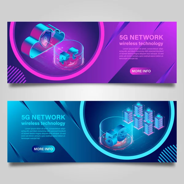 Banner Network Wireless Technology Business Isometric Design — Stock Vector