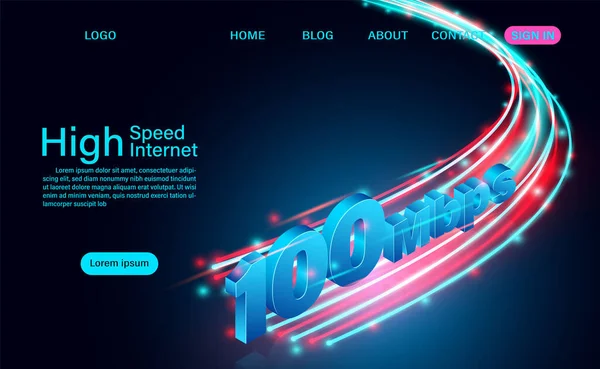 Concepto Internet Alta Velocidad Velocidad 100 Mbps Redes Globales Banda — Vector de stock
