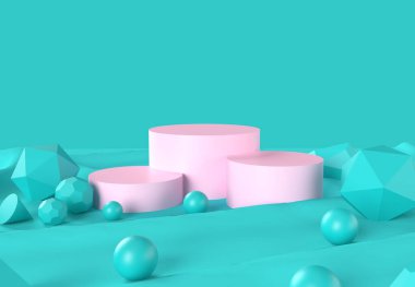 Ürün tasarımı için yukarıdan gelen ışıkla birlikte 3d podyum arka planı maviyi gösterir