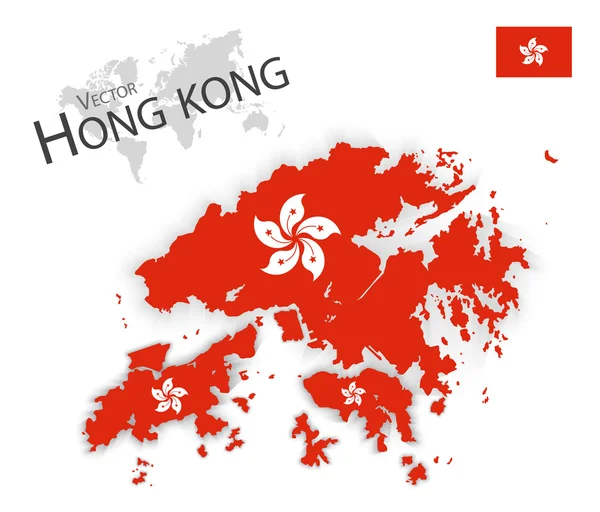 Hongkong (Hong Kongs särskilda administrativa region i Folkrepubliken Kina) (flagg och karta) (transport-och turism koncept ) — Stock vektor