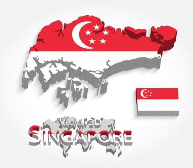 Singapur 3D (Singapur Cumhuriyeti) (harita ve bayrak) (ulaşım ve turizm konsepti), Singapur AEC 'den (ASEAN Ekonomik Topluluğu) biridir. )