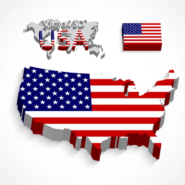 Estados Unidos da América 3D (mapa e bandeira) (conceito de transporte e turismo  ) —  Vetores de Stock