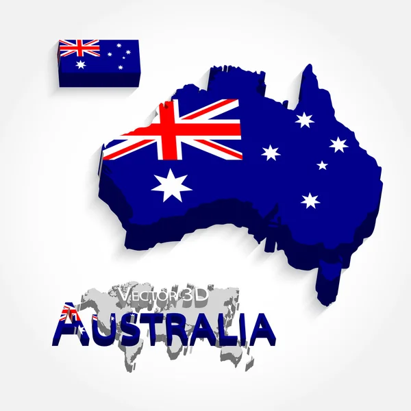 Australia 3D (bandera y mapa) (concepto de transporte y turismo ) — Vector de stock