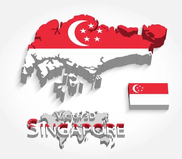 Singapura 3D (República de Singapura) (mapa e bandeira) (conceito de transporte e turismo), singapore é um dos AEC (Comunidade Económica ASEAN ) — Vetor de Stock