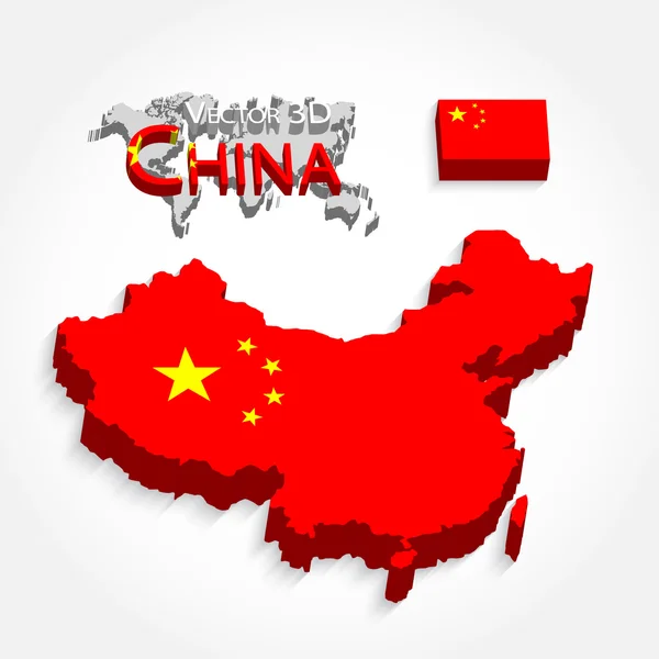 Kina 3D (Folkrepubliken Kina) (karta och flagga) (transport och turism Concept ) — Stock vektor