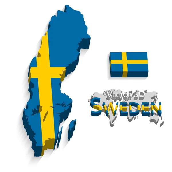 İsveç Krallığı 3d ( bayrak ve harita ) ( ulaşım ve turizm konsepti ) — Stok Vektör