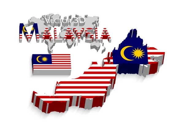Malajsie 3D (Federace Malajsie) (vlajka a mapa) (koncepce dopravy a cestovního ruchu ) — Stockový vektor