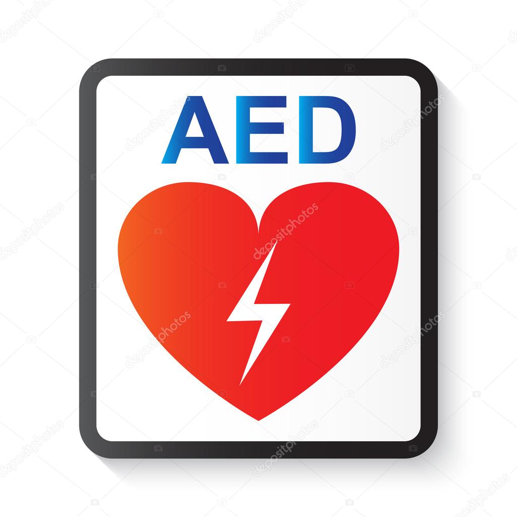 AED ( Automated External Defibrillator ) , heart and thunderbolt ( image for basic life support and advanced cardiac life support )