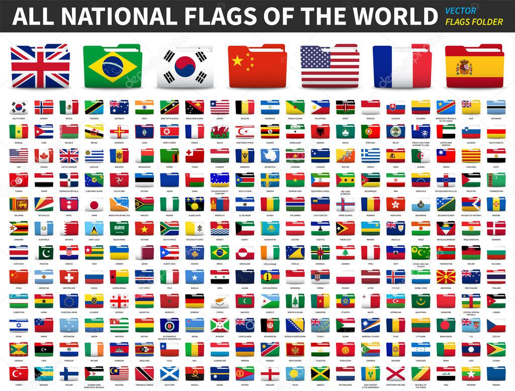 Set of all national flags of the world . Folder flag design . Element vector .