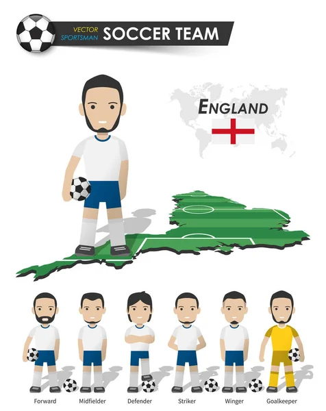Národní Fotbalový Tým Anglie Fotbalista Sportovním Dresem Stojí Perspektivní Mapě — Stockový vektor