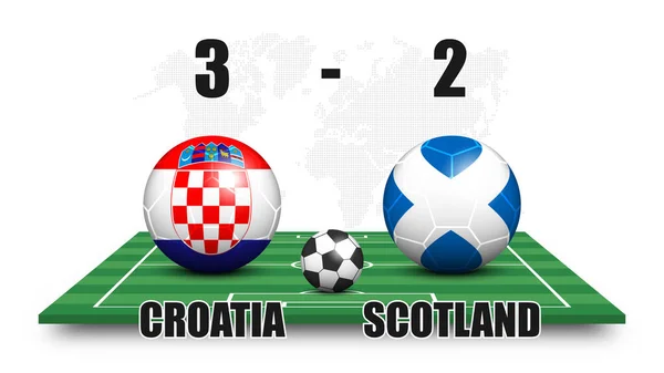 Kroatien Gegen Schottland Fußball Und Nationalflaggenmuster Auf Dem Perspektivischen Fußballplatz — Stockvektor