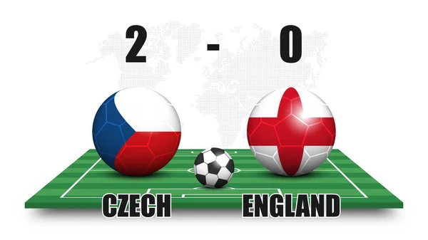 Tschechien Gegen England Fußball Mit Nationalflaggenmuster Auf Dem Perspektivischen Fußballplatz — Stockvektor