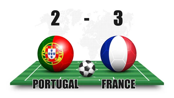Portugal Gegen Frankreich Fußball Mit Nationalflaggenmuster Auf Dem Perspektivischen Fußballplatz — Stockvektor