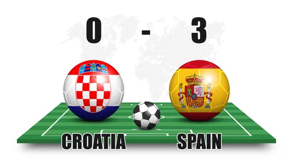 Chorvatsko Španělsko Fotbal Národní Vlajkou Vzor Perspektivním Fotbalovém Hřišti Pozadí — Stockový vektor