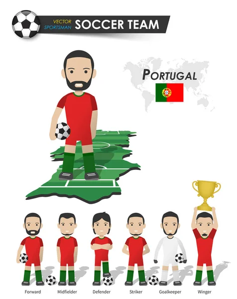 Portugal Nationale Voetbal Cup Team Voetbalspeler Met Sportshirt Staan Perspectiefveld — Stockvector