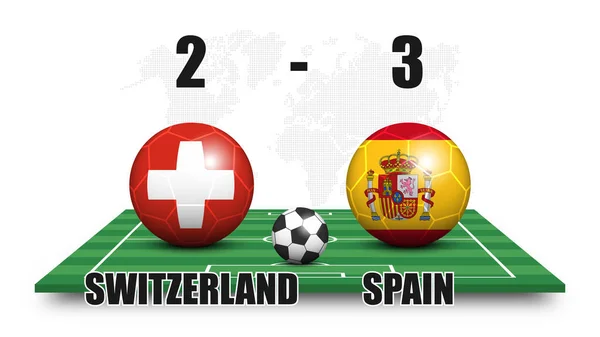Schweiz Gegen Spanien Fußball Mit Nationalflaggenmuster Auf Dem Perspektivischen Fußballplatz — Stockvektor