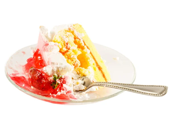 Jahodový dort s bílým krémem byl sežrán někdo — Stock fotografie