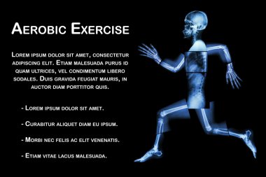 Aerobic Exercise (human bone is running) ,(Whole body x-ray : head ,neck ,shoulder ,shoulder ,arm ,elbow ,forearm ,hand ,finger ,joint ,thorax ,abdomen ,back,pelvis ,hip ,thigh ,leg ,knee ,foot ,heel) clipart