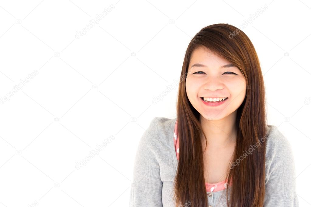 Woman is smiling