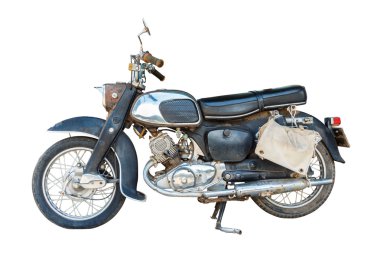 Old dirty motorcycle with rust on isolated background clipart