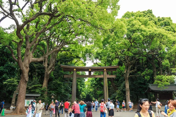 Japan - May 25, 2014  Many people walk through Torii (gate)  in old temple area ,Japan — Stock Photo, Image