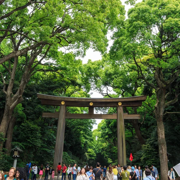 Japão - 25 de maio de 2014. Muitas pessoas caminham através de Torii (portão) em — Fotografia de Stock