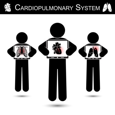 Kardiyopulmoner Sistem . İnsan tutun monitör ekranı ve İskelet görüntüleme ( göğüs yaralanması ) , Kalp ( Miyokard Infarktüsü ) , Akciğer ( Akciğer Tüberküloz ) ( Cpr kavramı )