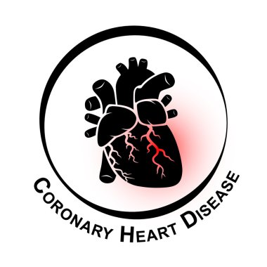 Coronary Heart Disease Symbol ( Ischemic heart disease , Myocardial infraction ) red area at coronary artery ( Thrombus occlude in coronary artery ) clipart