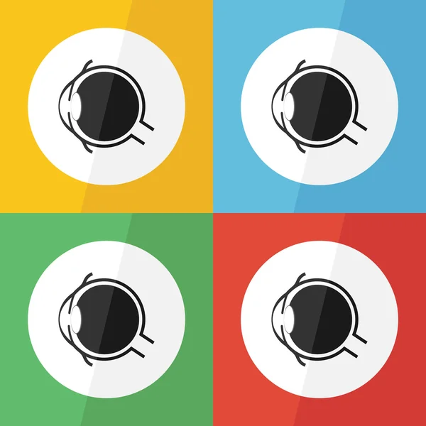 Oogpictogram (plat ontwerp) voor oogzorg, ziekte concept (glaucoom cataract Pterygium Pinguecula conjunctivitis keratitis etc) oog anatomie (conjunctiva cornea iris lens leerling glasvocht zenuw ) — Stockvector