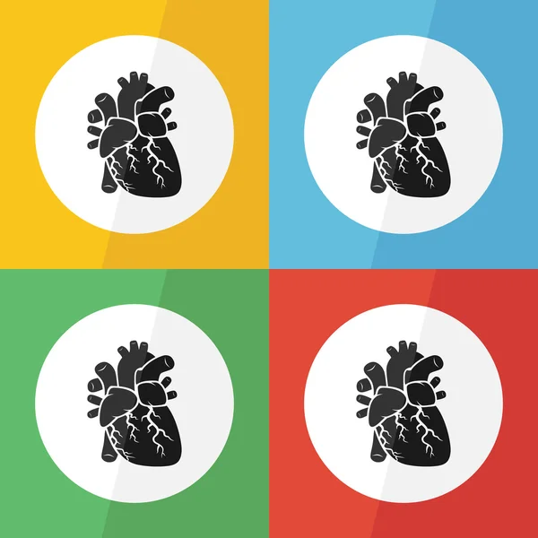 Ikona srdce (plochý design) na jiném barevném pozadí (pohled zepředu) použití pro srdeční onemocnění (ischemická srdeční onemocnění, infarkty Myocardial, koronární tepna, Valvular srdeční onemocnění atd ) — Stockový vektor