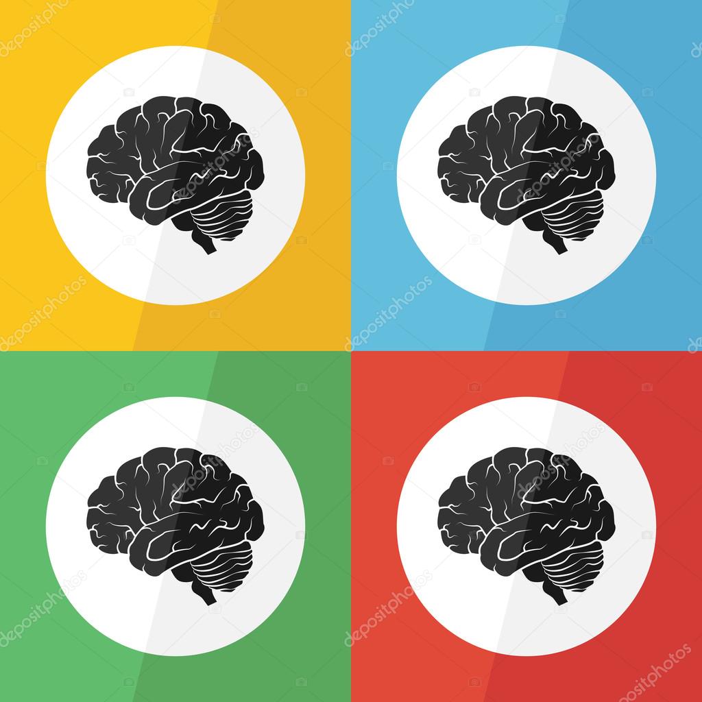 Brain icon ( flat design ) on different color background ( lateral view ) Use for Brain disease ( ischemic stroke , hemorrhagic stroke , brain tumor , etc )