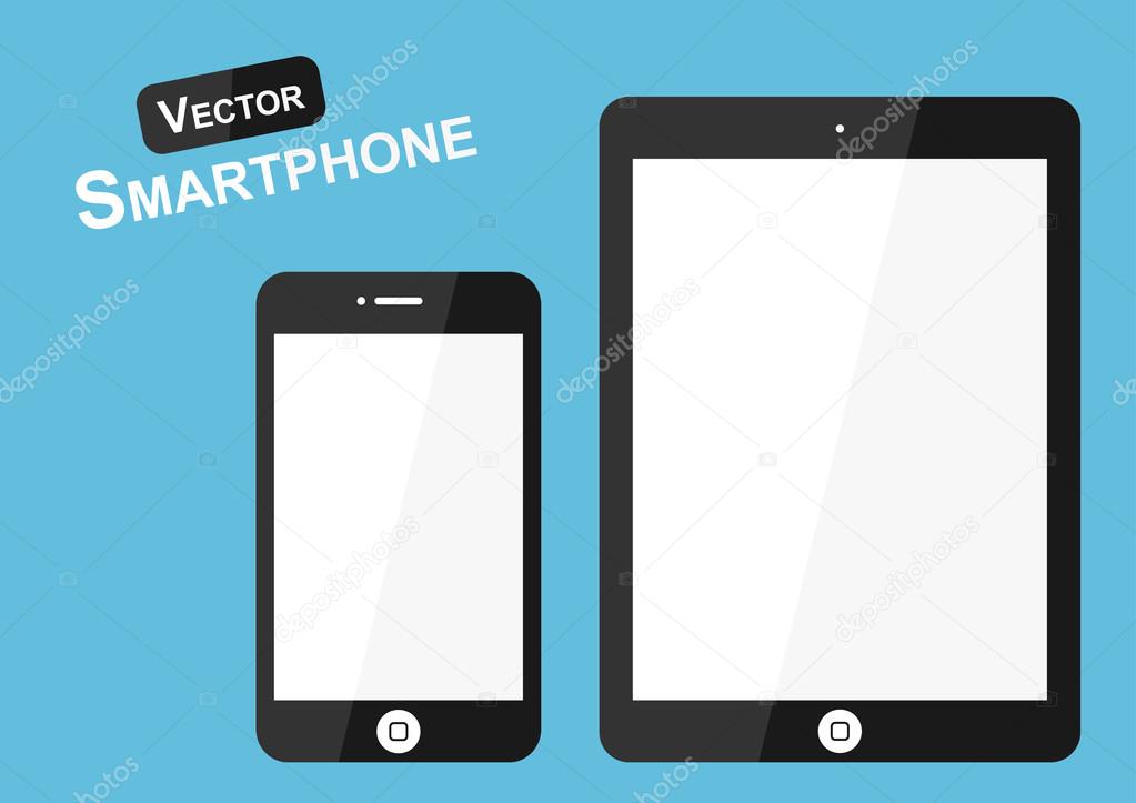 Smart phone vector ( Flat design ) on blue background ( high tech object )