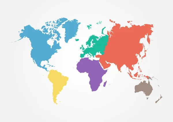 Vector Mapa do mundo com continente em cores diferentes (design plano ) — Vetor de Stock