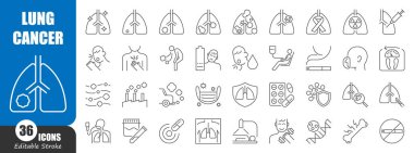 Akciğer kanseri ince çizgi ikonu. Düzenlenebilir felç. Vektör .