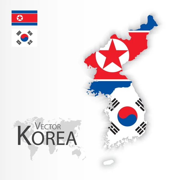 Corea del Norte (República Popular Democrática de Corea) y Corea del Sur (República de Corea del Sur) (bandera y mapa) (concepto de transporte y turismo)  ) — Archivo Imágenes Vectoriales