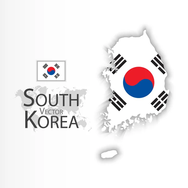 Güney Kore ( Güney Kore Cumhuriyeti ) ( bayrak ve harita ) ( ulaşım ve turizm konsepti ) — Stok Vektör