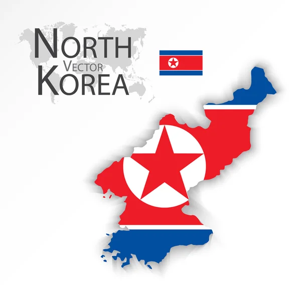 Corea del Norte (República Popular Democrática de Corea) (bandera y mapa) (concepto de transporte y turismo)  ) — Archivo Imágenes Vectoriales