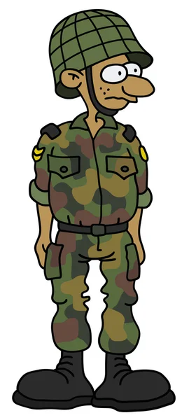 Funny soldado en un vestido de batalla — Vector de stock