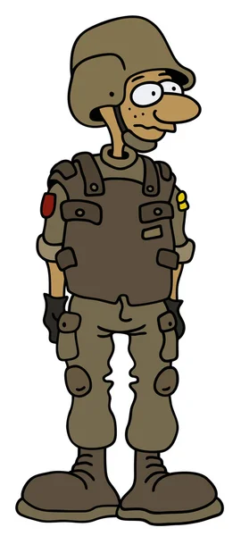 Funny soldier in a battle dress — Stock Vector
