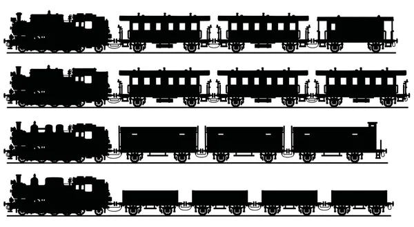 Klasické černé Parní vlaky — Stockový vektor