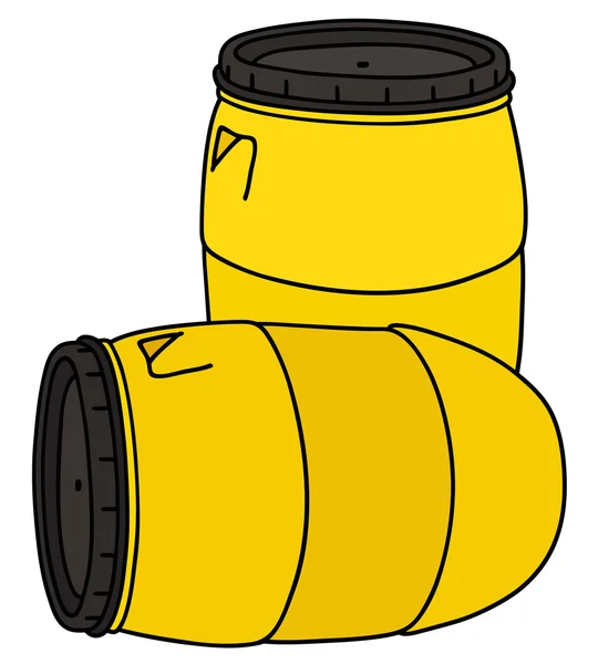 Yellow plastic barrels — Stock Vector