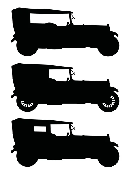 Schwarze Silhouetten von Oldtimern — Stockvektor