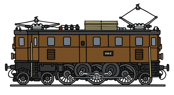 Old brown electric locomotive — Stock Vector