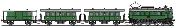 Velho trem elétrico verde — Vetor de Stock