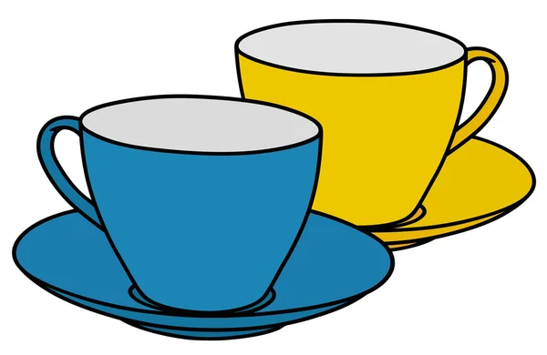 Tazas azules y amarillas — Vector de stock