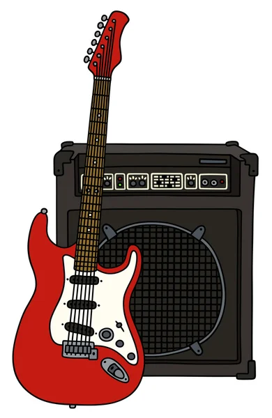 Red electric guitar and the combo — Stock Vector