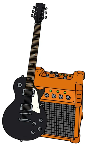 Black electric guitar and the combo — Stock Vector