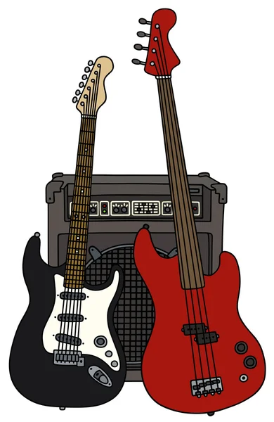 Guitarras eléctricas clásicas y graves con el combo — Vector de stock