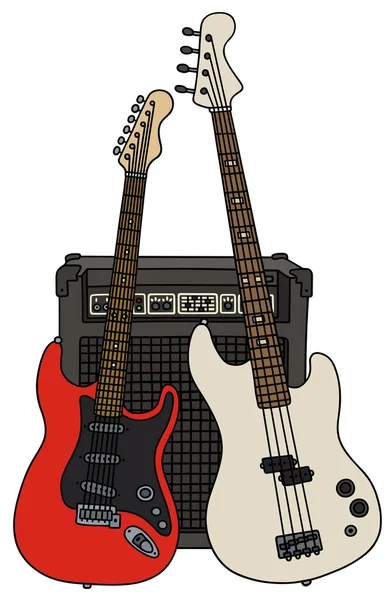 Guitarras eléctricas clásicas y graves y el combo — Vector de stock