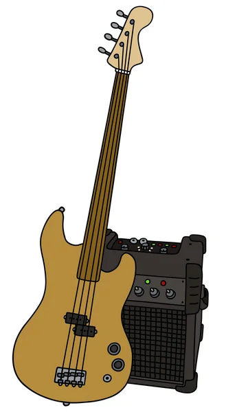 Electric fretless bass guitar and the combo — Stock Vector
